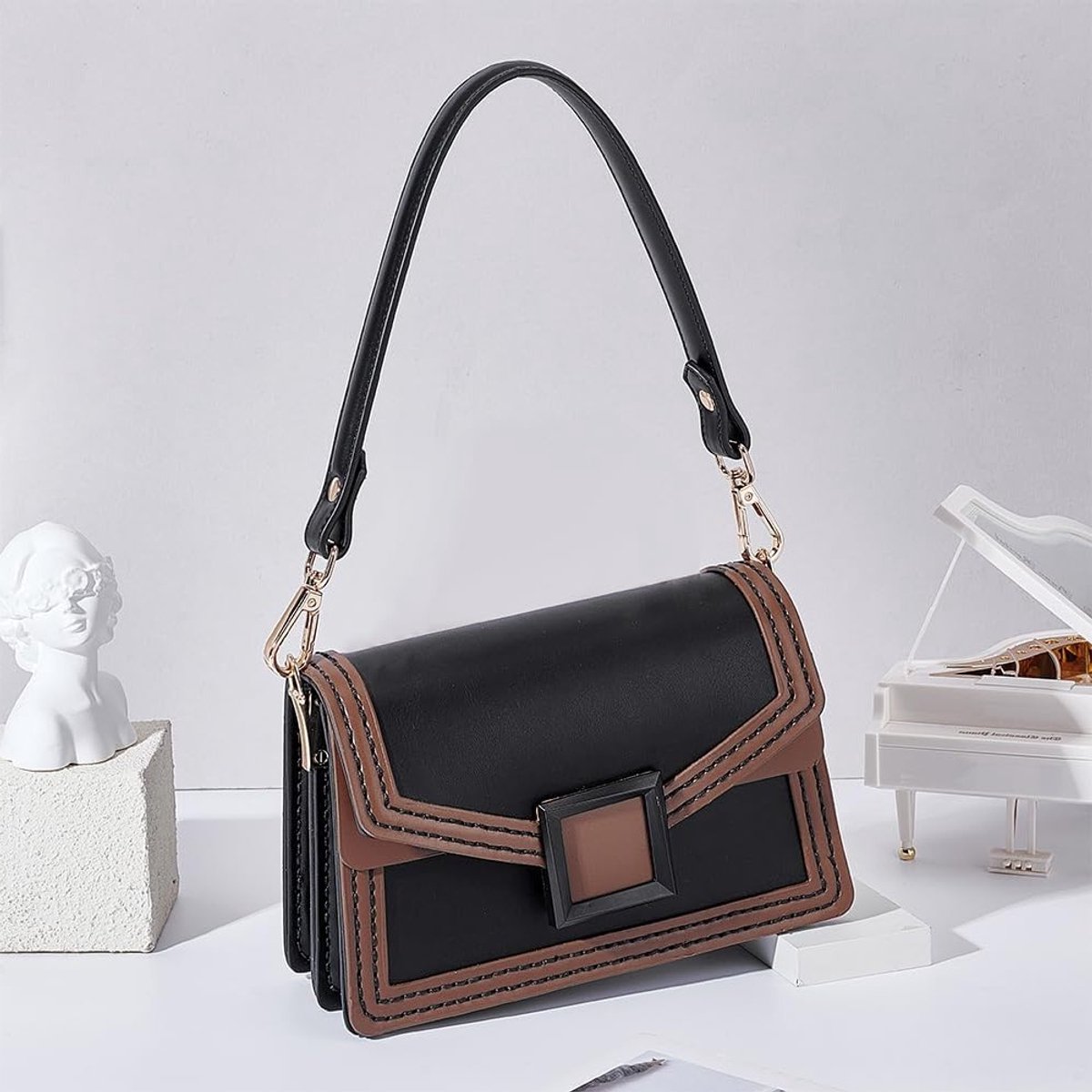 18-delige Zwarte Leren Tasriem met Gouden Gespen - Vervangende Handtasriemen voor Dames, DIY Schoudertas en Handtas Accessoires
