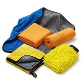 Glossio 5-delige Microvezel Combideal Auto Wasset – XL Droogdoek 60x90cm en Krasvrije Washandschoen – Professionele Poetsset