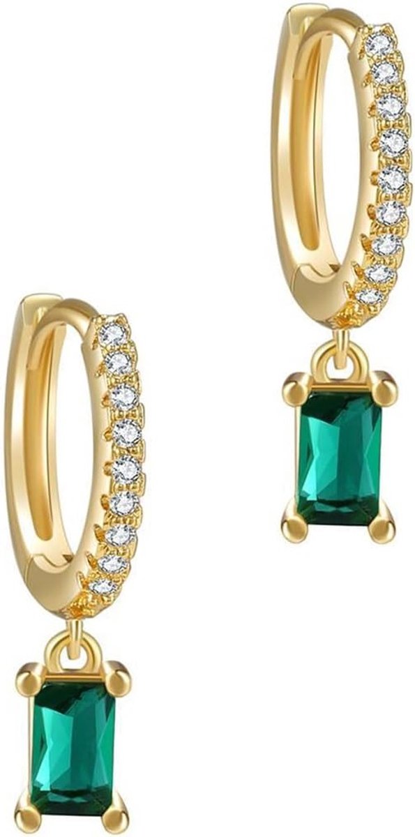 Oorbellen met Groene Druppels en Zirkonia, Kleine Hoepel Oorbellen voor Vrouwen en Mannen in 14K Goud, Elegante Accessoires voor Elke Gelegenheid