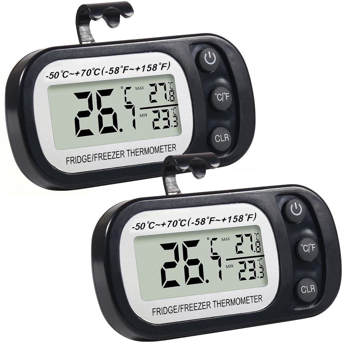 2x Digital Koelkast Thermometer Vriezer - Fridge Freezer Thermometer Waterproof - Grote LCD Temperatuurmeter Met Magneet Stand Max Min Alarm - Keuken Temperatuur Monitor Voor Koelkast En Diepvries - Zwart
