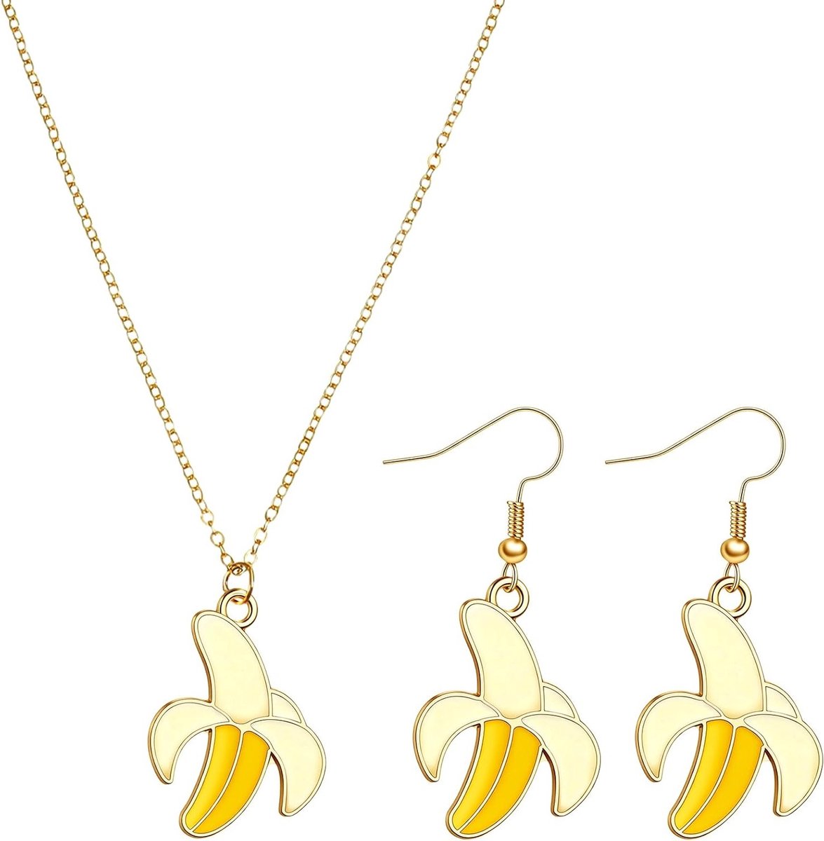 Leuke Banana Oorbellen en Ketting Set voor Vrouwen - Realistische Dangle Oorbellen en Fruit Themed Sieraden voor Zomer, Vriendschaps Cadeaus en Bananas Liefhebbers