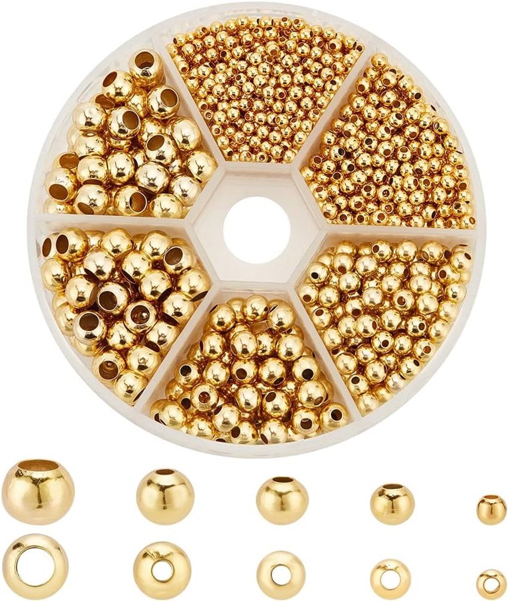 1430 Stuks Gouden Ronde Messing Spacer Kralen 1.8~6mm, Glad voor Armbanden, Kettingen en Sieraden, Gat: 0.9~3mm