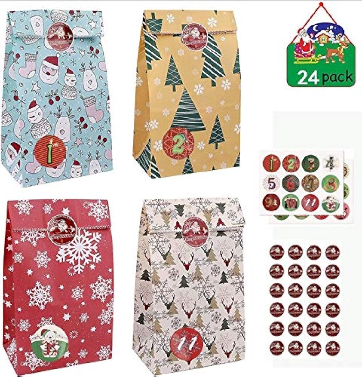 SPHProducts - Kraft Cadeau Dozen - Creatieve Feestverpakkingen - 24 Stuks - Kleurige Papieren Treat Boxes - Perfect voor Kerstdecoraties - Inclusief C