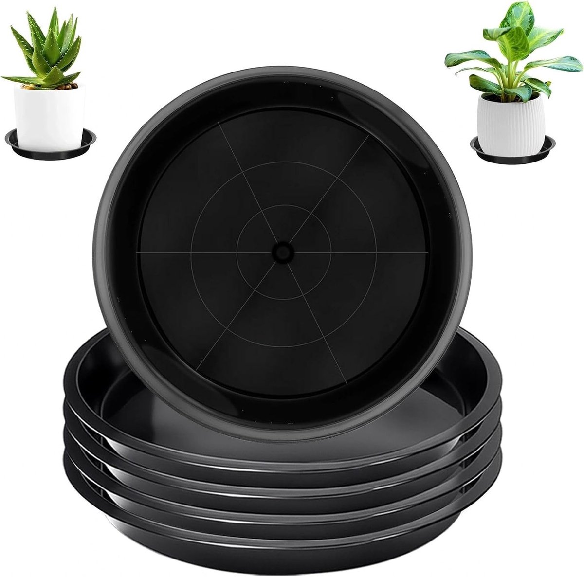 Set van 5 Versterkte Bloempot Onderschalen 20cm - Weerbestendige Ronde Onderschalen voor Binnen en Buiten - Zwart, Ideaal voor Planten en Tuinaccessoires