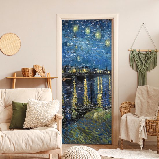 Sticker de porte Nuit étoilée sur le Rhône - Van Gogh - Art - 80x205 cm - Poster de porte