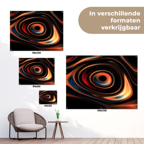 Gouttes d'huile Oranje en forme circulaire affiche de jardin toile en vrac 160x120 cm - Toile de jardin / Toile d'extérieur / Peintures d'extérieur (décoration de jardin) XXL / Groot format!