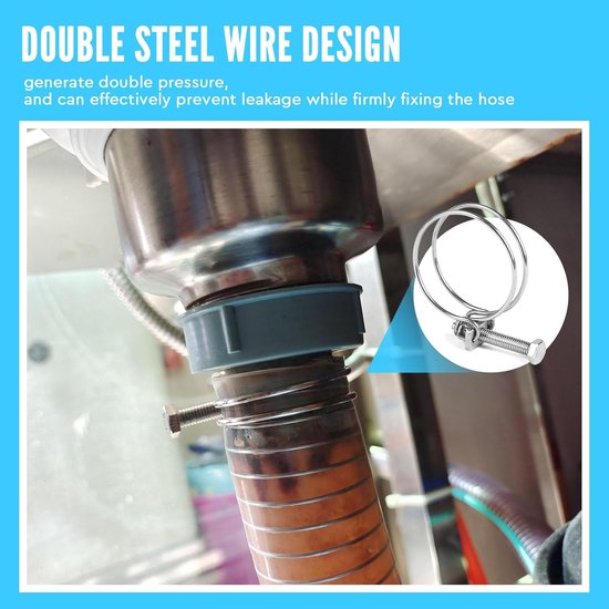 15 x 40-45 mm Dubbele Draad Verstelbare Slangklemmen - RVS 201 voor het Klemmen van Waterleidingen - Draaddiameter 2 mm van Burdoo — afbeelding 3