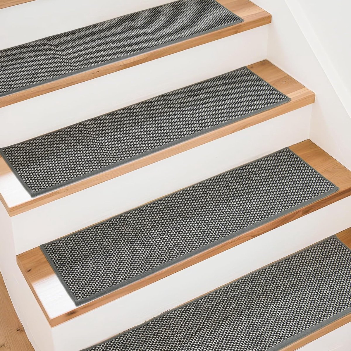 Stair Mats - Zelfklevend - Veiligheid - 20 x 76 cm - Pack van 15 - Ideaal voor Kinderen, Ouderen en Huisdieren - Linnen Look Zwart