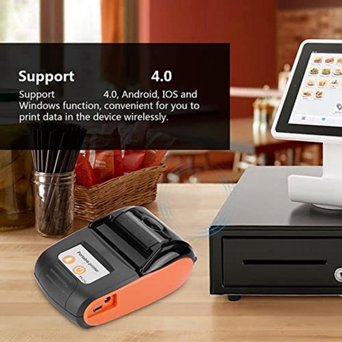 Draagbare draadloze BT ontvangstprinter met 50-90mm/s voor winkels/restaurants/fabrieken/logistiek (oranje)