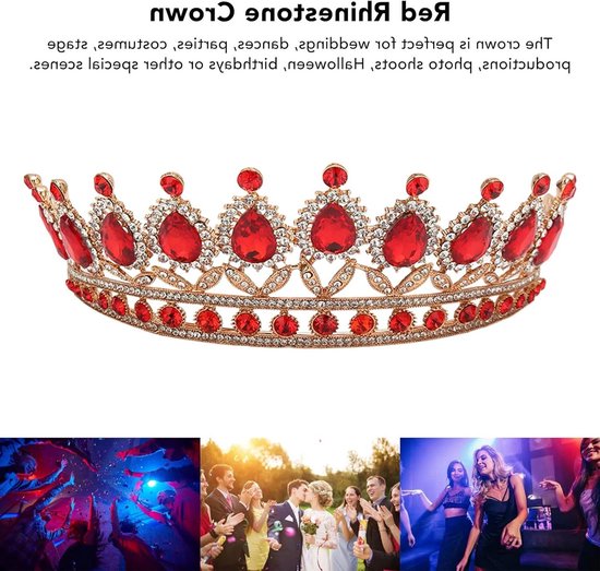 Koninklijke Rode Kristallen Tiara voor Vrouwen, Luxe Haaraccessoire voor Bruiden, Feestjes en Kostuums, Opvallend en Elegant van Merkloos — afbeelding 5