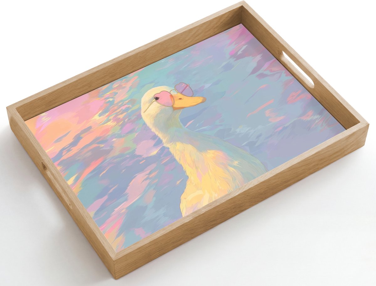 Dienblad hout 50x35 cm - Schootdienblad - Eend - Zonnebril - Water - Borrelplank rechthoek - Plateau dienbladen
