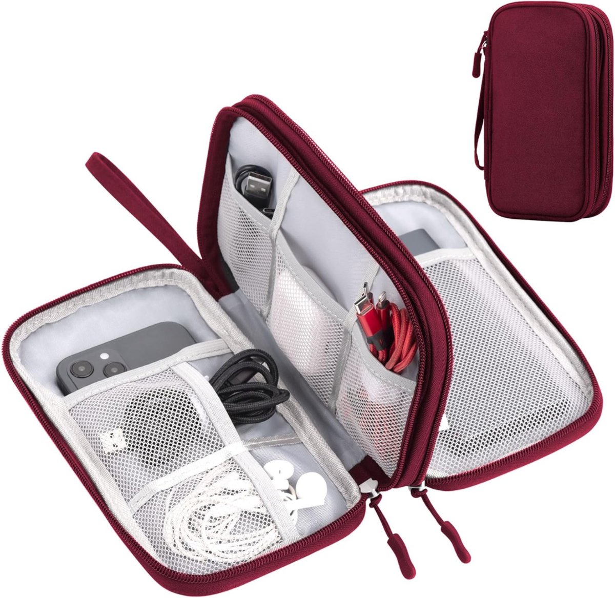 REN® Kabel Organiser Tas - Organizer Tas - Rood - 13cm x 6cm x 21cm