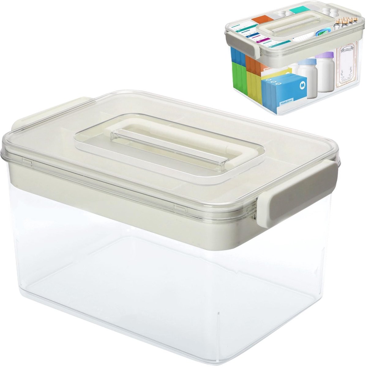 Dailygoods - Cosensi - Dailygoody - Pharmacy Box - Medicijnopslag - 2 Levels met Handvat - Transparant - Grote Capaciteit - Geschikt voor Thuis en Reizen
