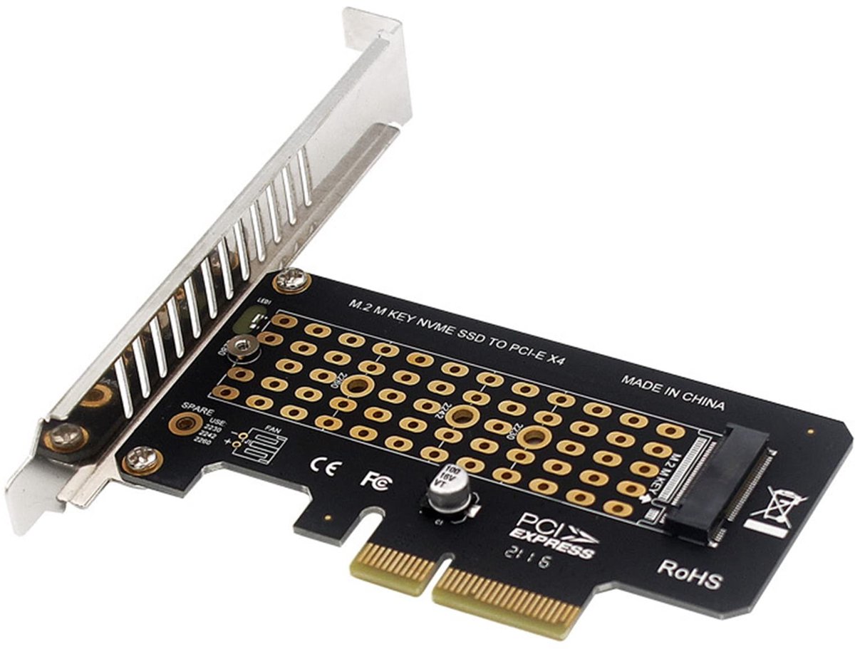 Dailygoods - NVME PCIE Adapter M.2 M-key naar PCIE 4x met Montagebeugel