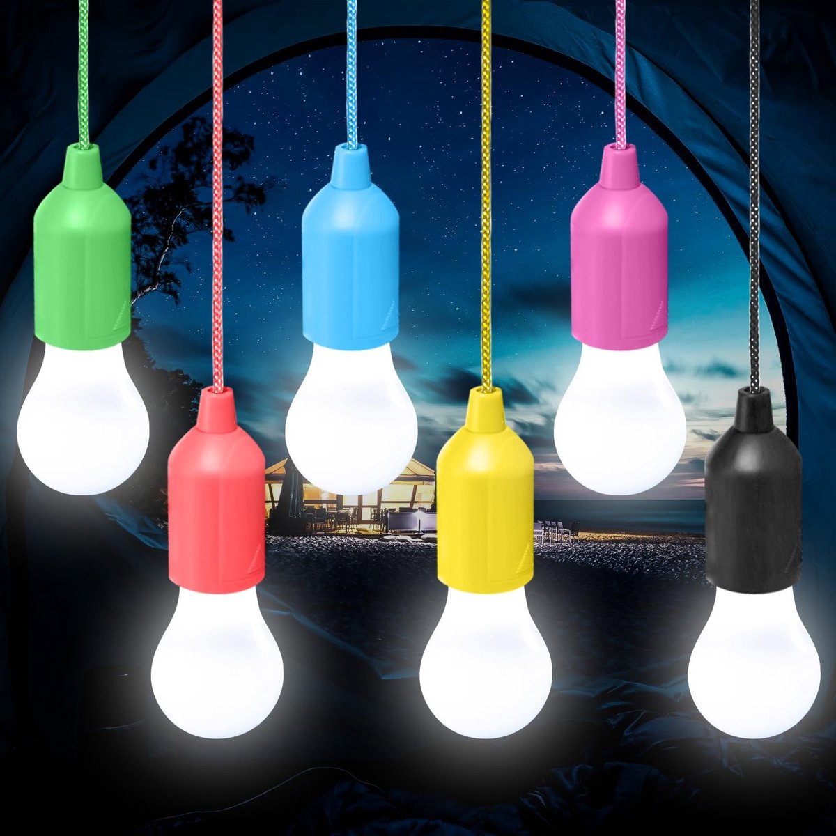 Dailygoods - 6 Stuks Draagbare LED Campinglampen met Trekschakelaar