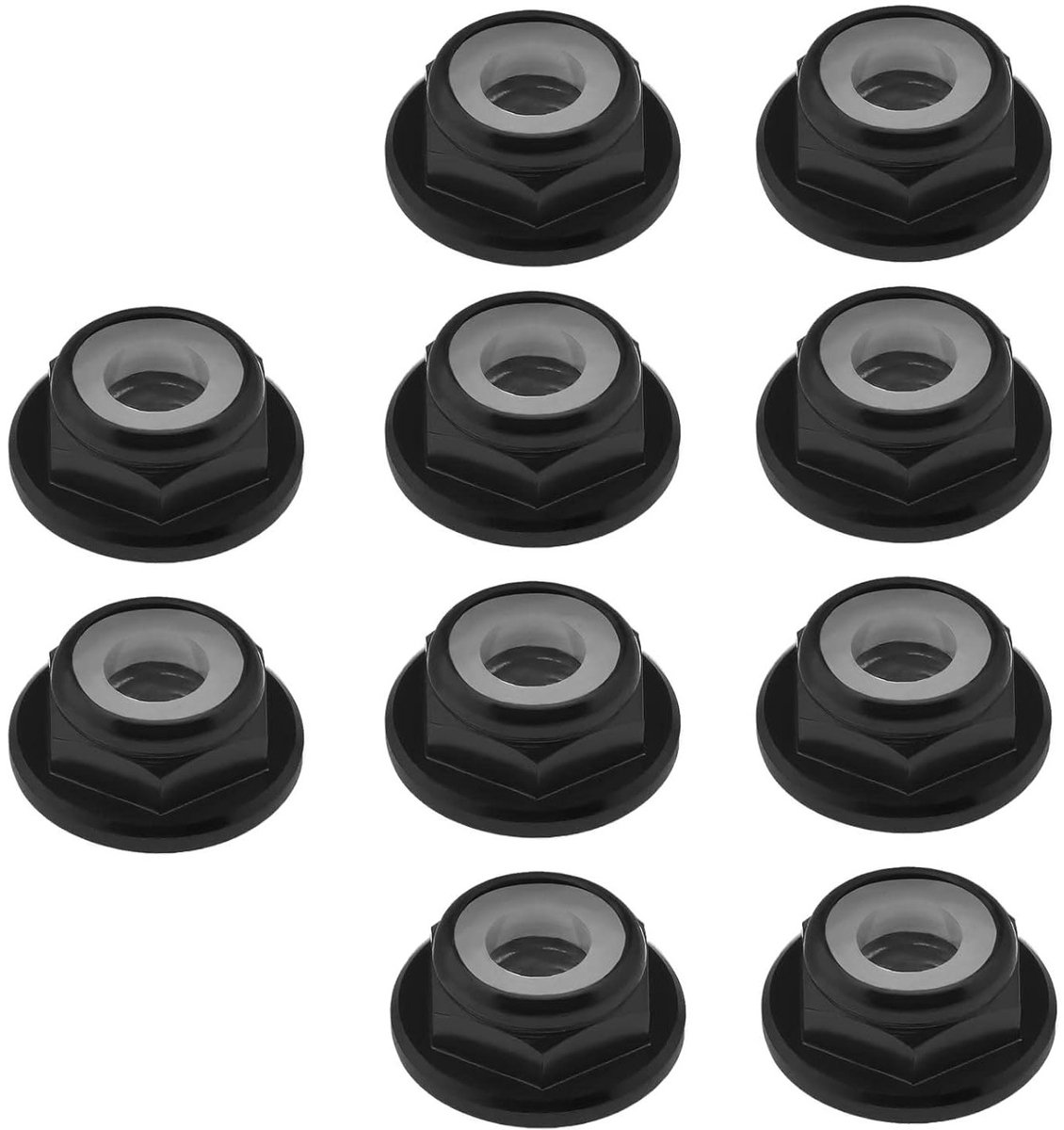 Set van 10 M4 Flensmoeren met Nylon Inzet voor Zelfsluitende Hexmoeren - Geschikt voor 1/10 Schaal RC Auto, Truck, Buggy en Crawler Wielen - Zwart