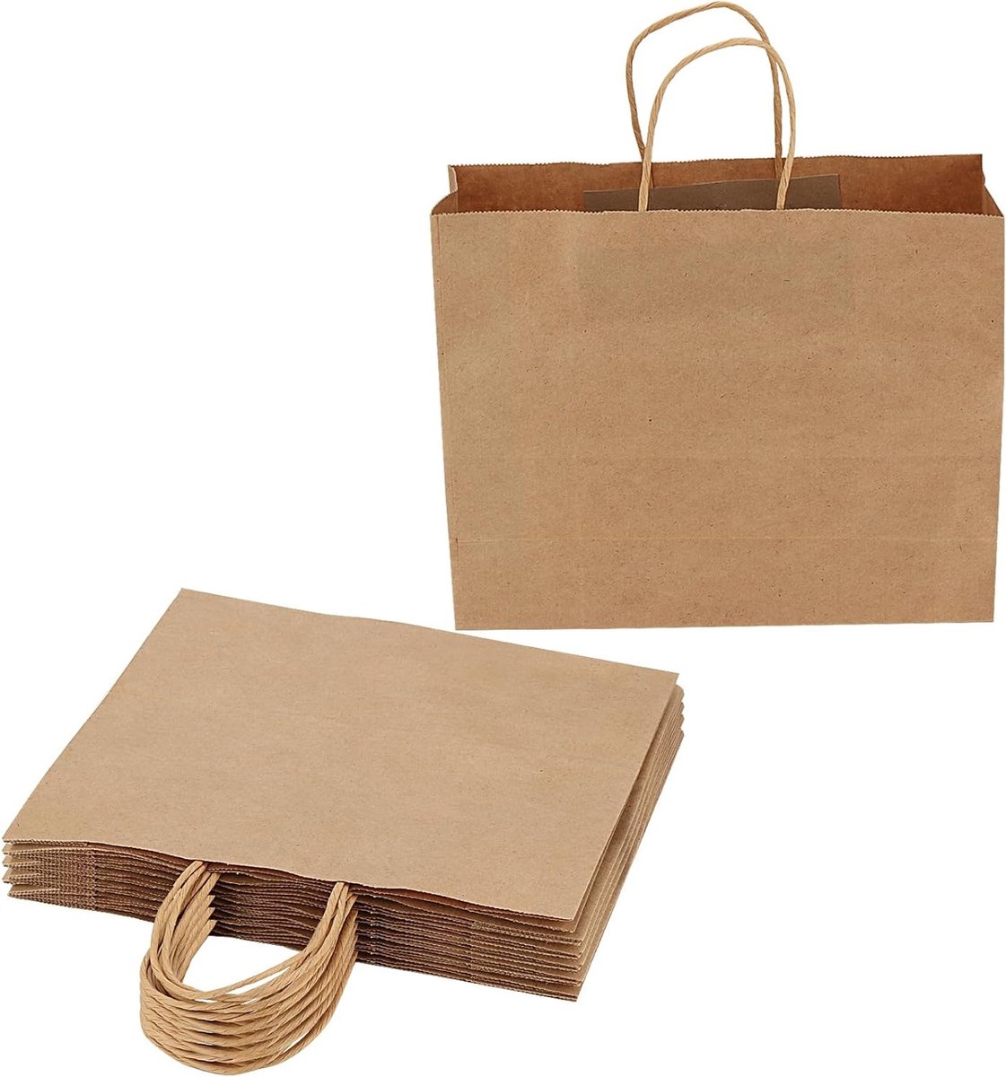 Grote Bruine Papieren Tassen 25 Stuks, 32 x 11 x 25 cm Kraft Papieren Cadeautassen met Handvatten voor Winkelen en Feestjes