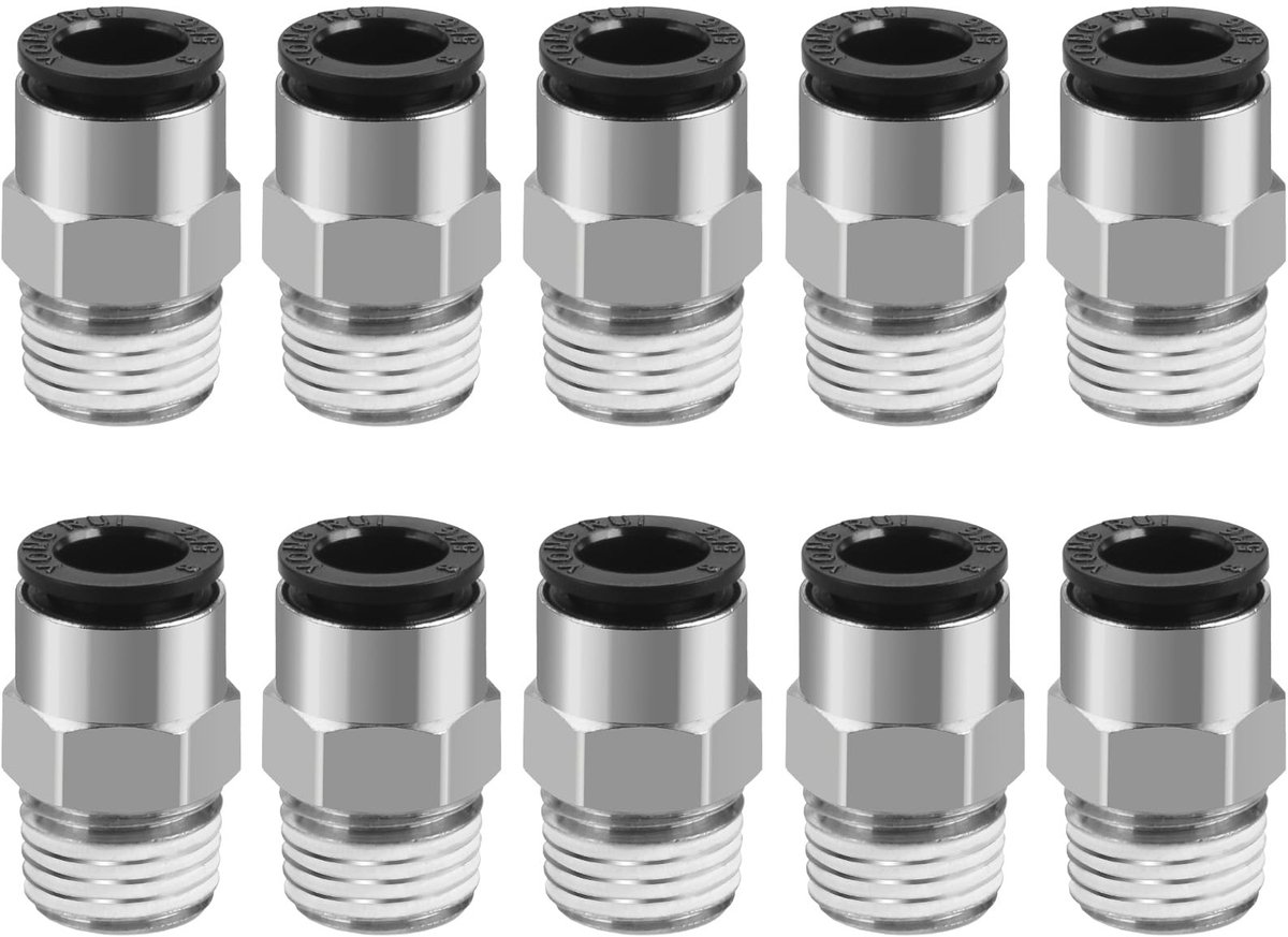 Dailygoods - Dailygoody - Pneumatische Steekverbindingen - 10 Stuks - Zilverkleurig - PC8-02 - Geschikt voor 8 mm Buis - Koper Kunststof