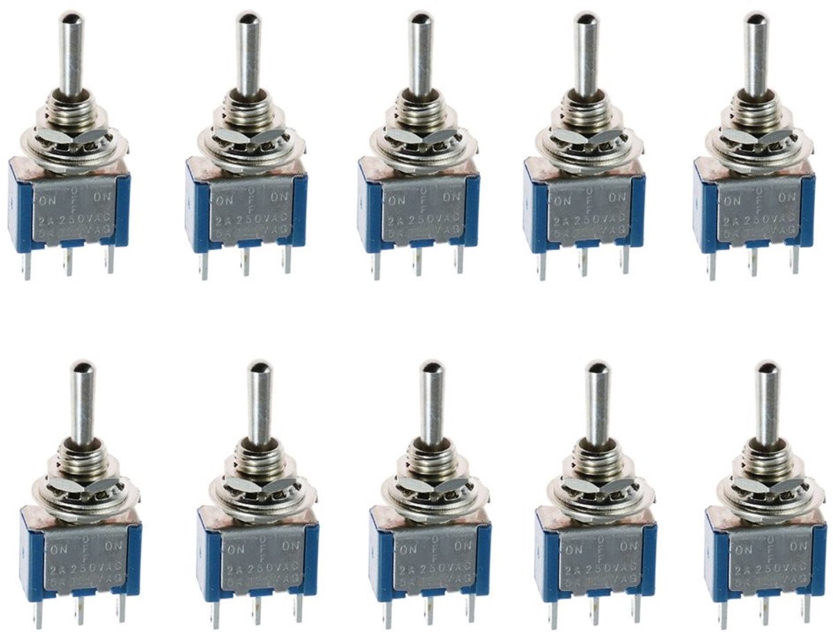 Dailygoods - Dailygoody - Mini Rocker Switch - ON/OFF/ON - Compacte Schakelaar voor Auto Dashboard - 10Pcs - 5A 125VAC - Geschikt voor Auto