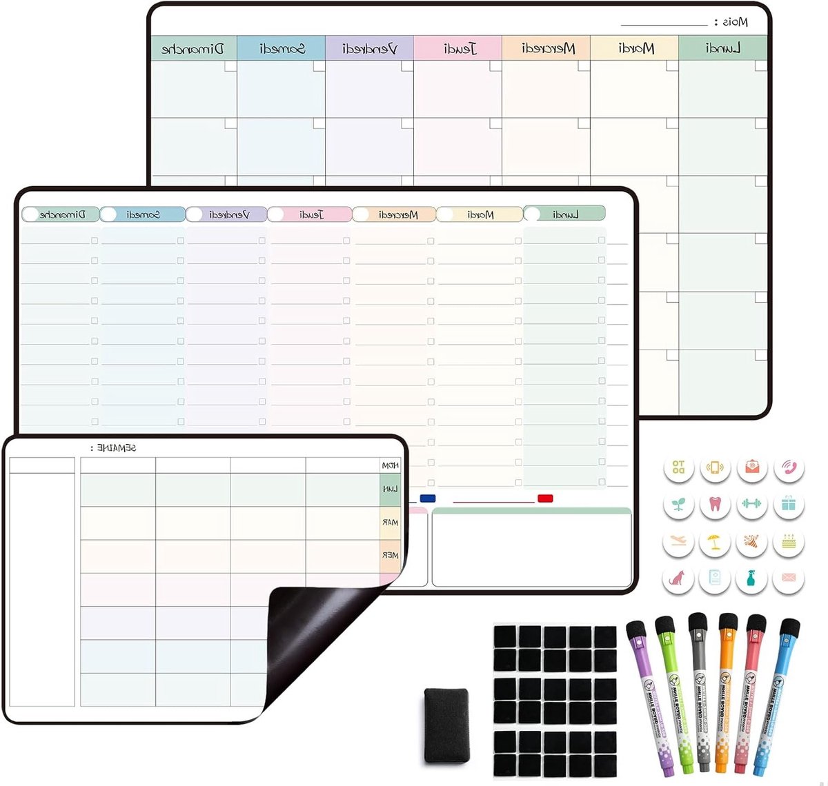Weekly Planner Magnetisch voor Koelkast - Maand- en Weekplanning, Menu Planner en Georganiseerd Gezin, Herbruikbaar en Erasable