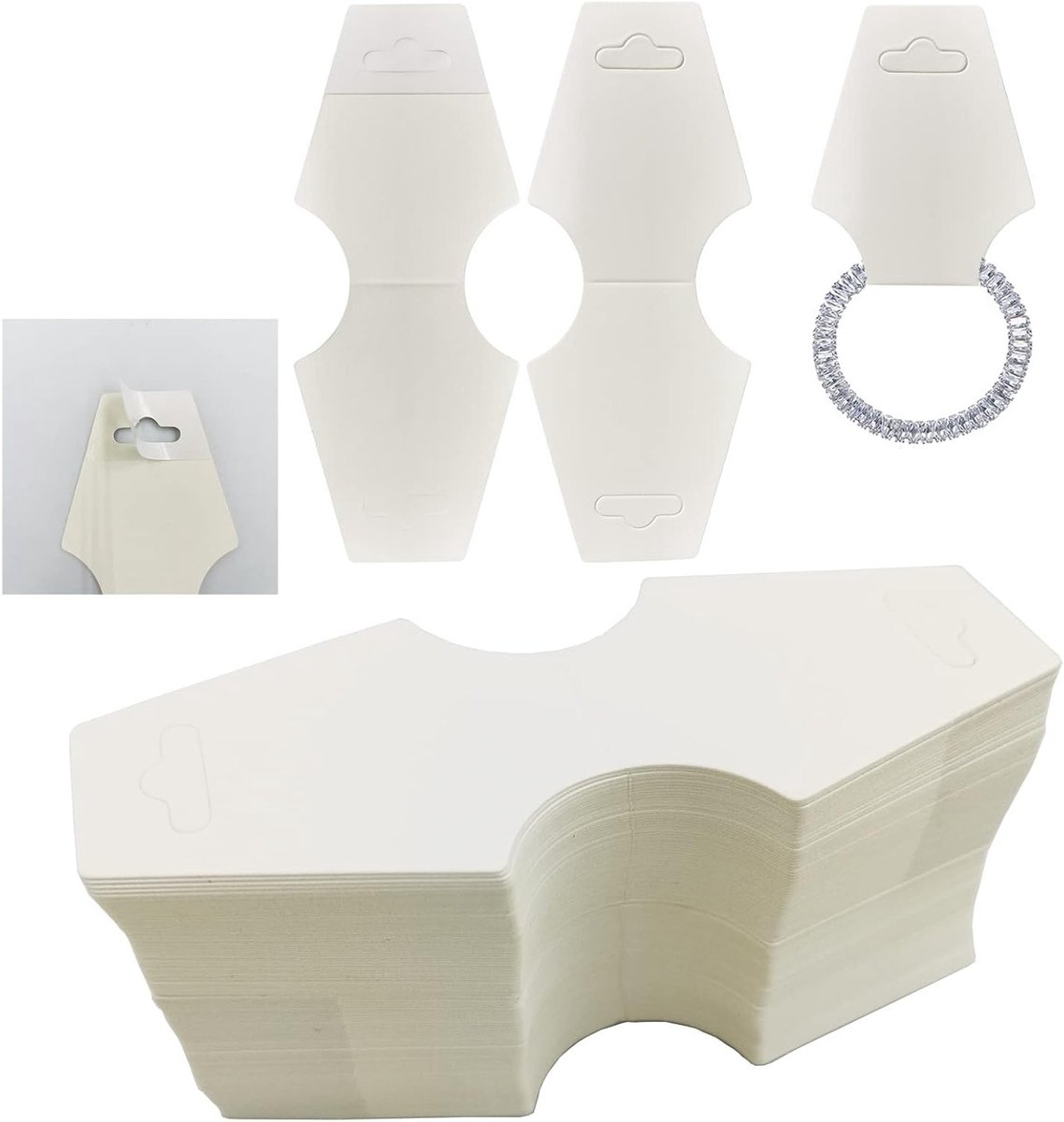 Displaykaarten voor Sieraden - 200 Stuks Zelfklevende Verpakkingskaarten voor Halskettingen, Armbanden en Haarbanden (Wit)