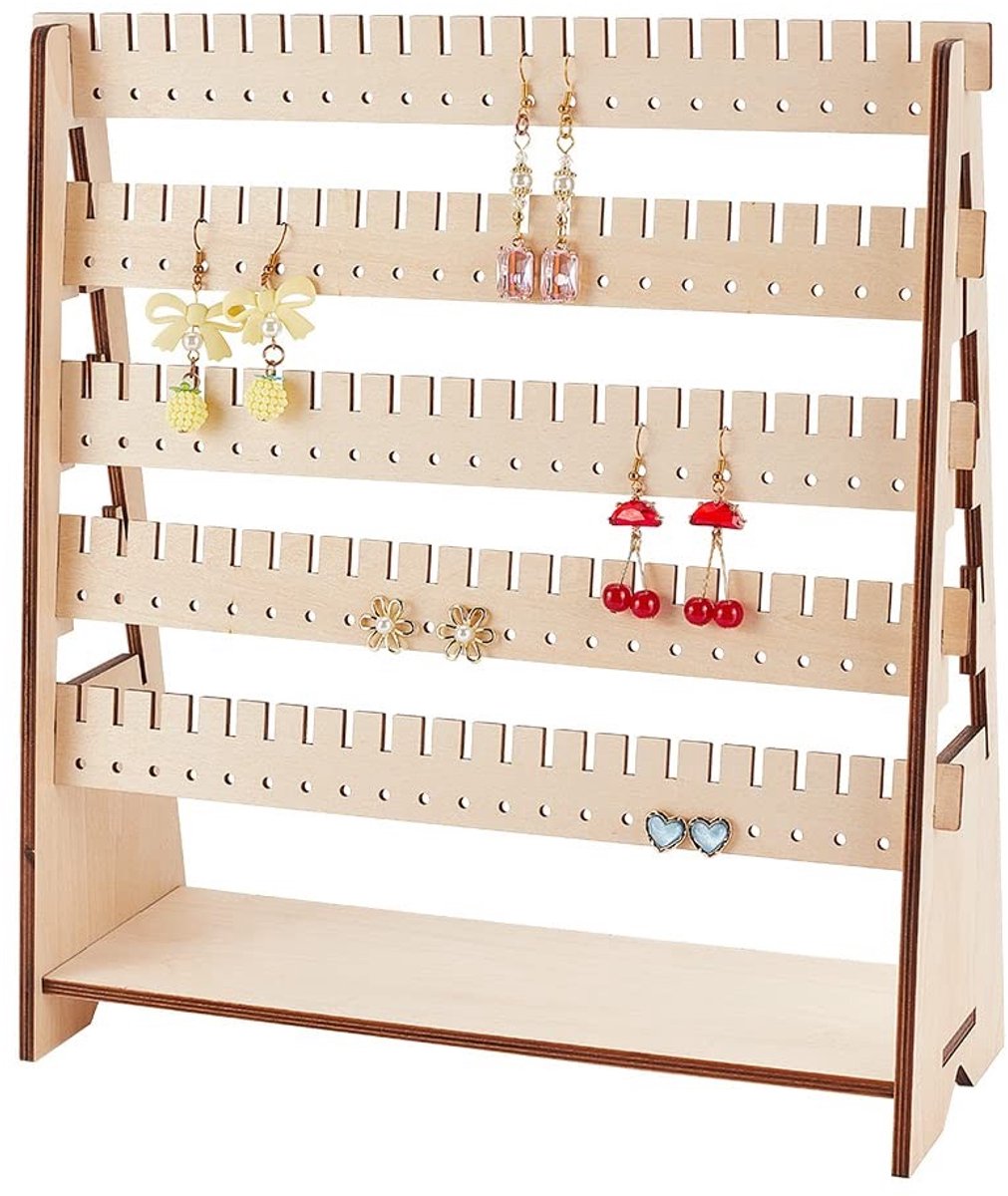 Dailygoody - PandaHall 5-Layer Houten Oorbellenhouder - Earring Display Tower in Blanched Almond