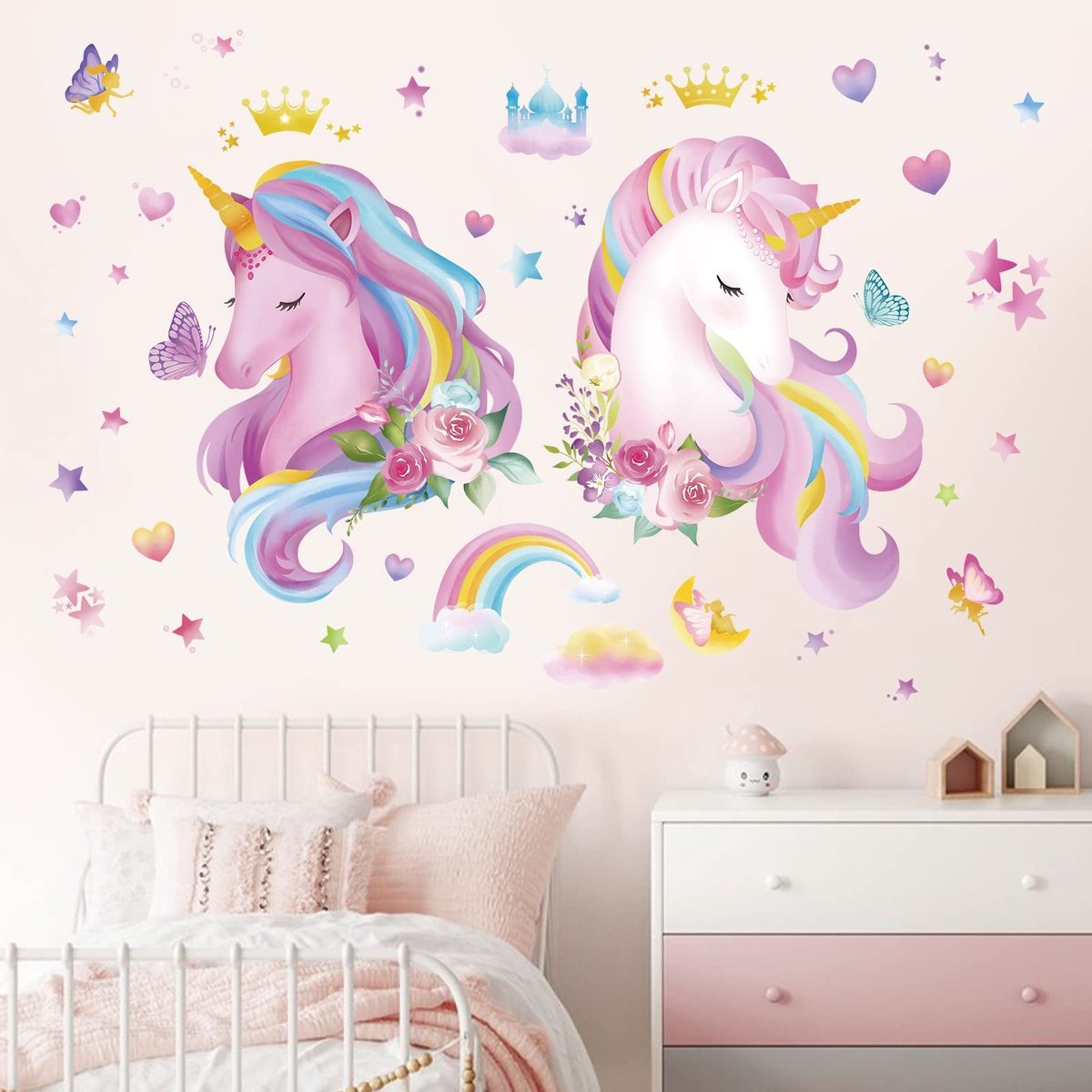 Dailygoods - Dailygoody - Unicorn Wanddecoratie - Muurstickers - Groot formaat - Multikleur - Kinderen - Babykamer - Slaapkamer