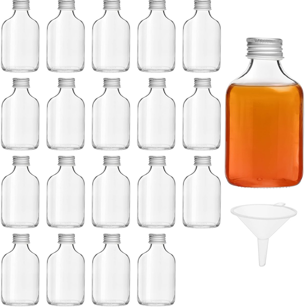 Dailygoods - Dailygoody - Mini Glazen Likeurflessen - 50 ml - Ideaal voor Huwelijk en Feestjes - 20 Stuks - Zilveren Doppen - Herbruikbaar en Stijlvol - Geschikt v...