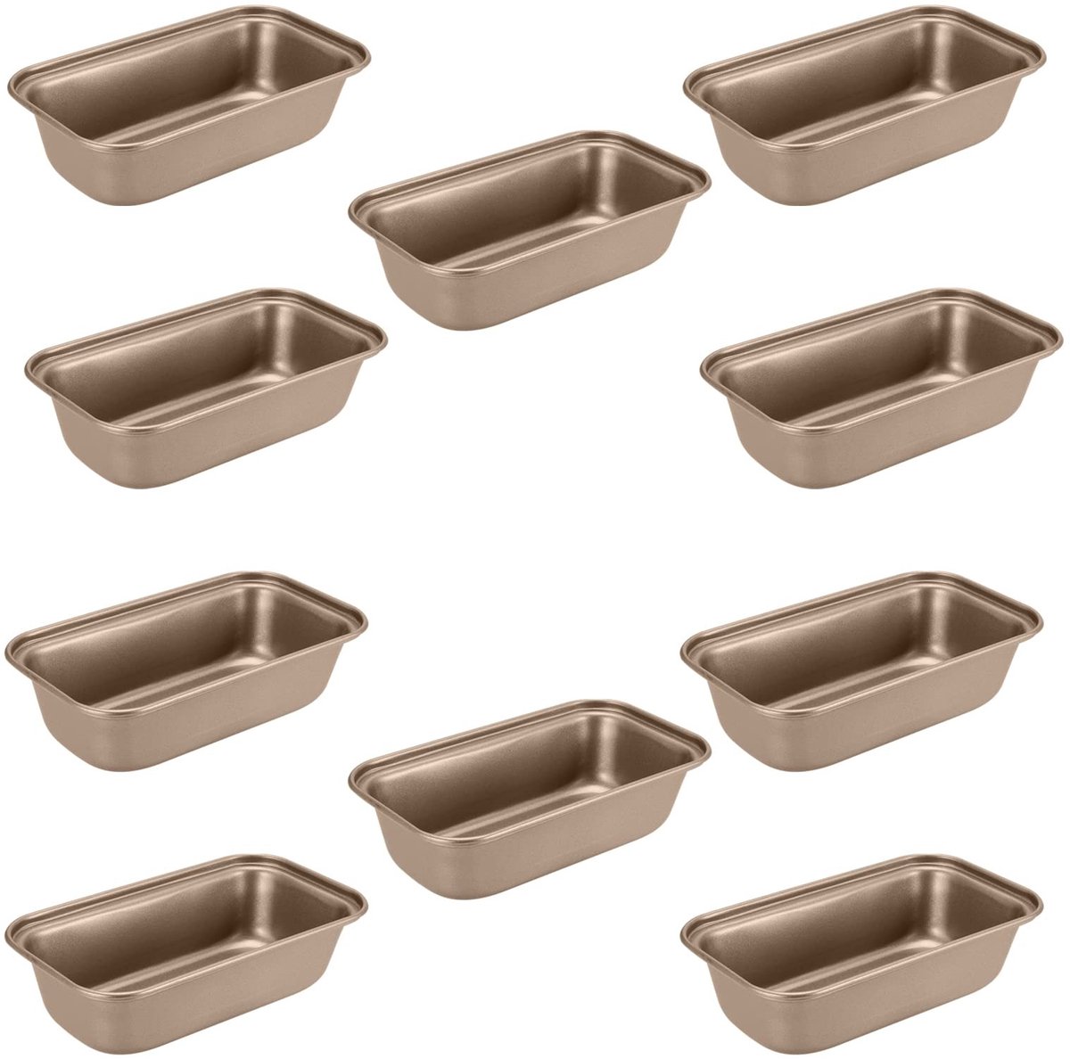Dailygoods - Dailygoody - Mini Broodpan - Set van 10 - Non Stick Bakpannen - Goud - Kleine Broodvormen - Ideaal voor Ovens - Perfect voor Bakken