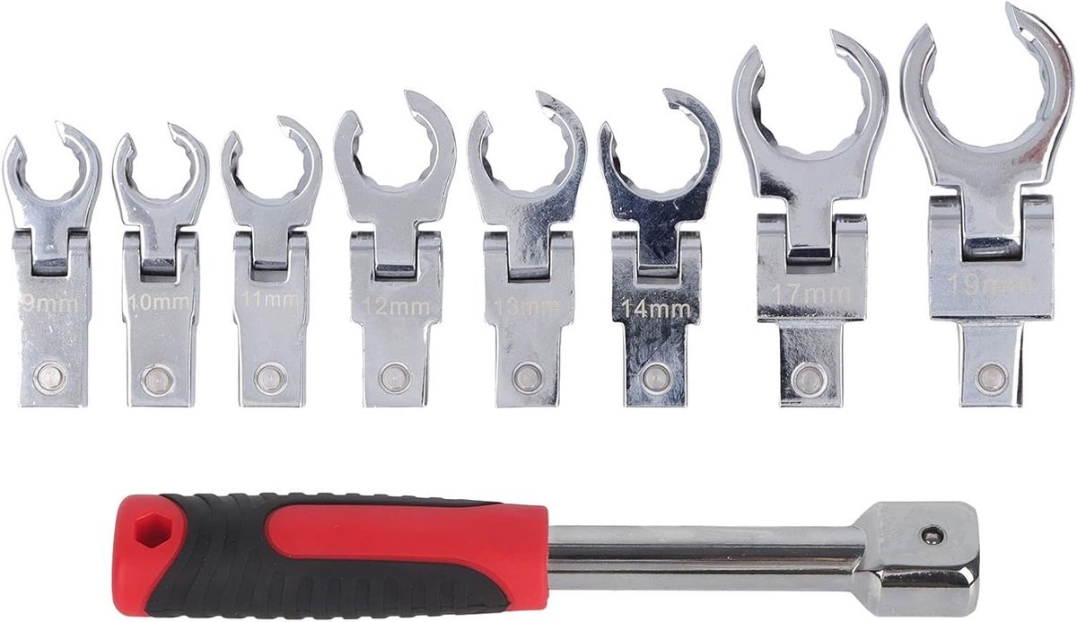 Dailygoods - Dailygoody - Wrench Set - Flex-Head - Replaceable - Flexible Head - Torsion - 180 Degree Rotating - With Handle - Automotive Repair - Grijs Model