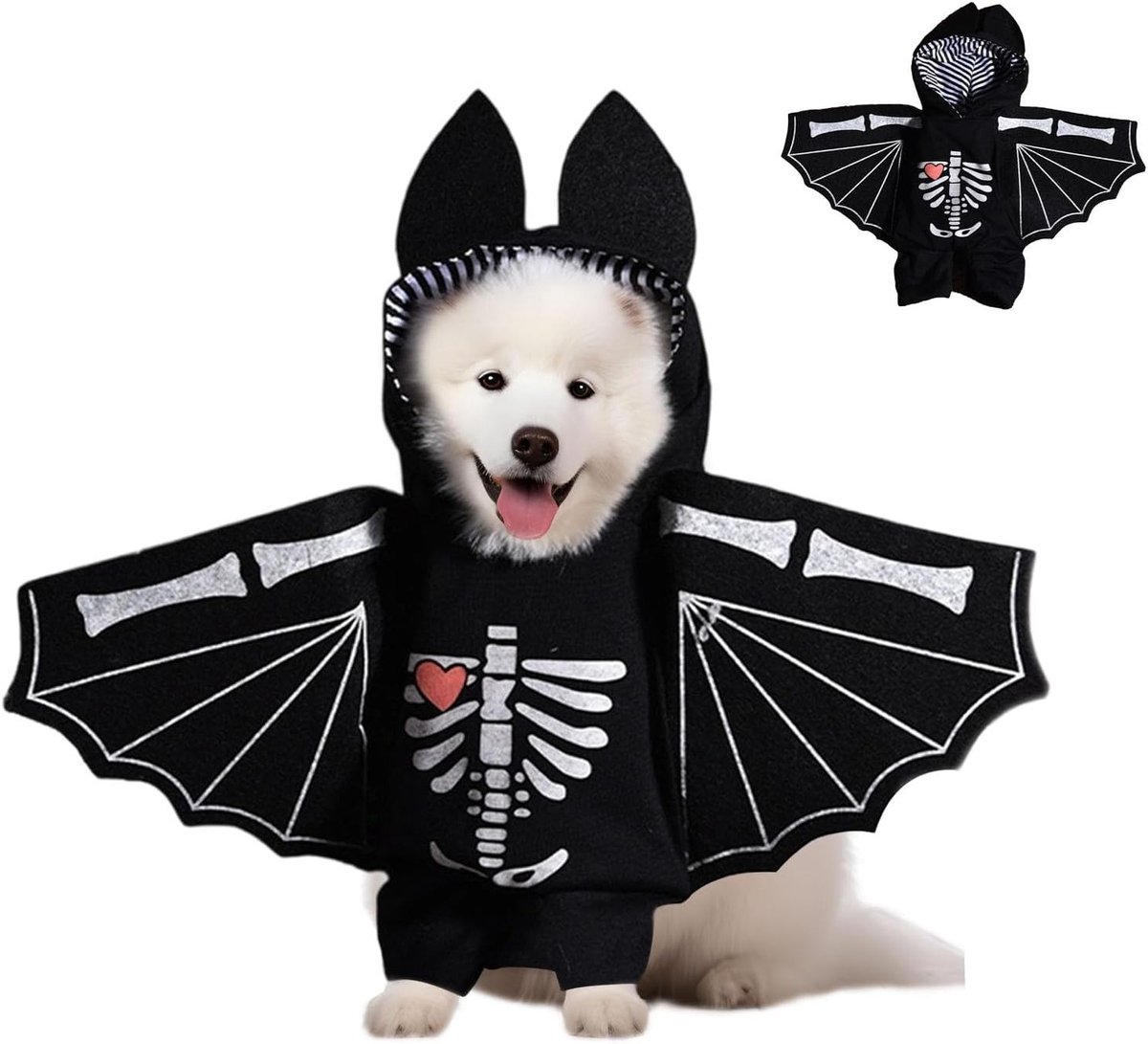 Verstelbaar en duurzaam hondenkostuum voor Halloween, ademend skelet- en vleermuiskostuum voor huisdierenfeesten en cosplay (L)