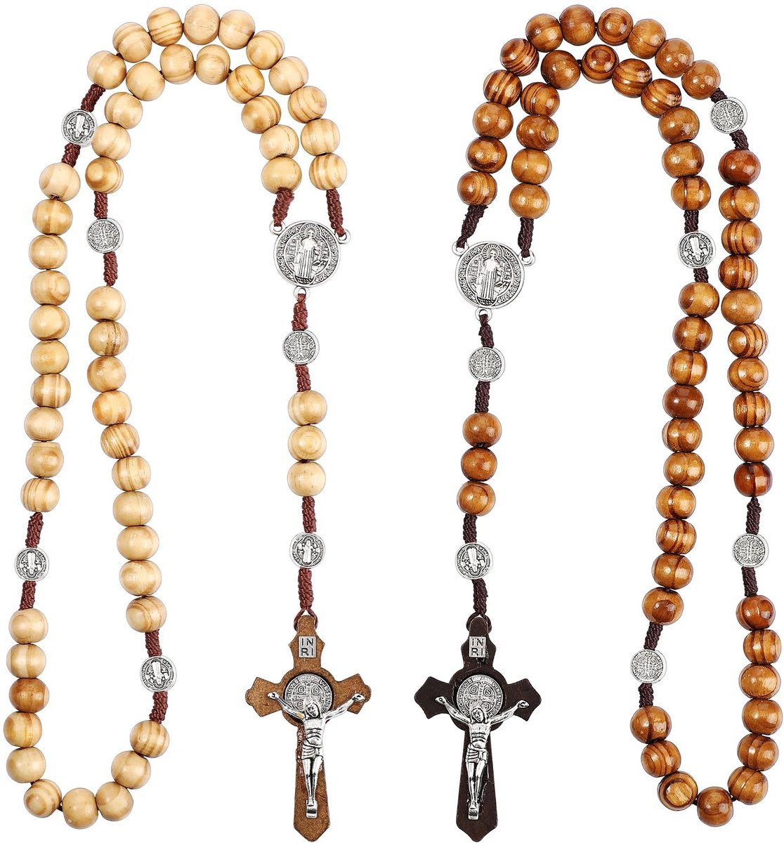 Dailygoods - Dailygoody - Houten rozenkranskettingen - Handgemaakt kruis - 43 cm - Gebedsketting - Geschikt voor communie en doop - Religieuze sieraden