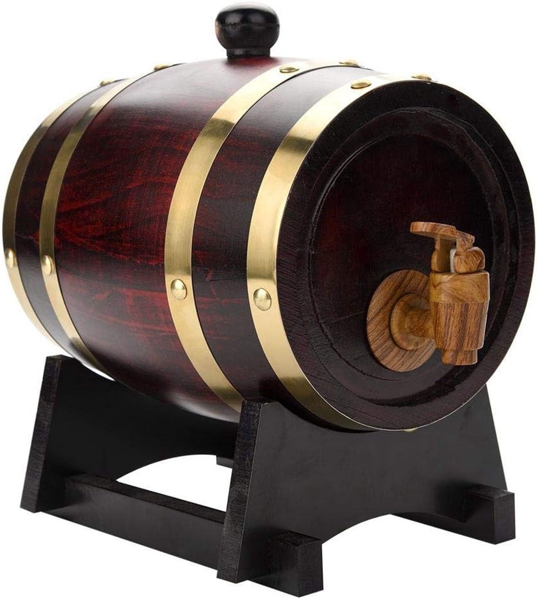 Houten wijnvat dispenser van 1,5 liter, eikenhouten vat met tap voor het opslaan en rijpen van wijn, perfect voor wijnliefhebbers en decoratie