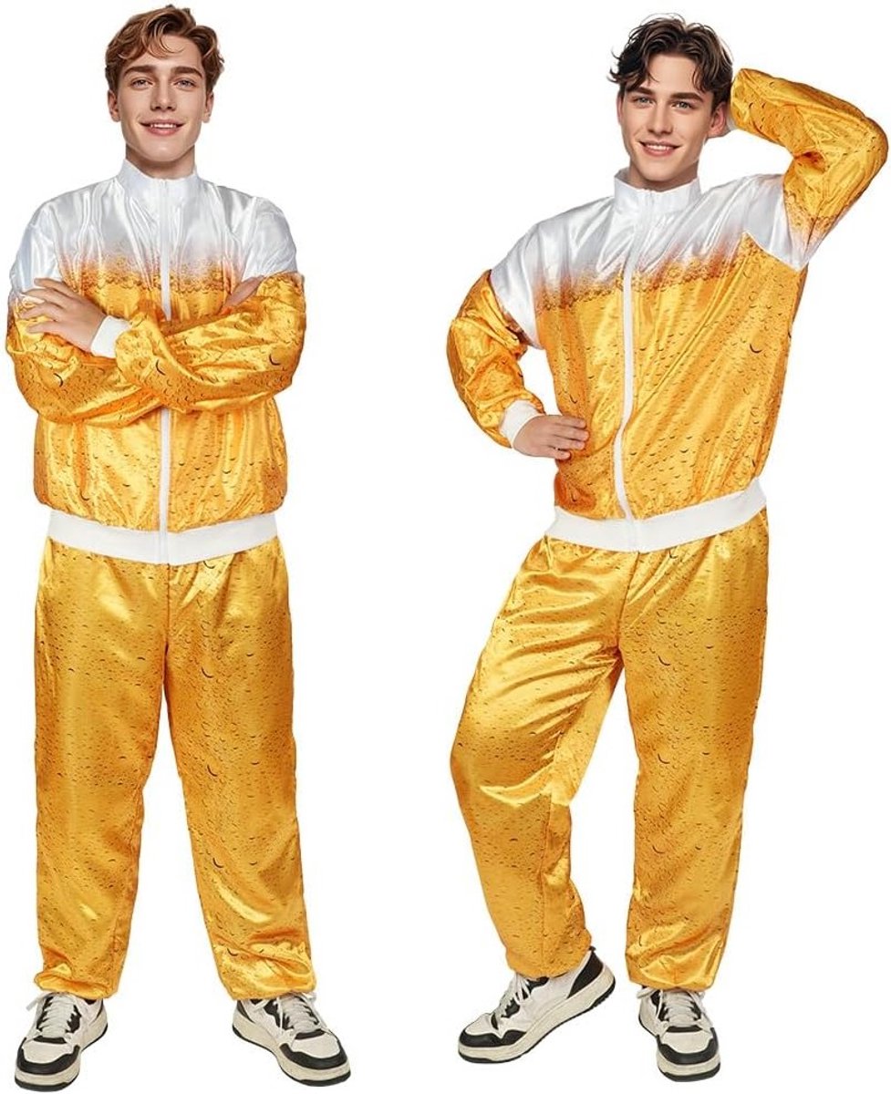 Retro Disco Kostuum Set voor Rollenspel en Rave Feesten, 2-delige Outfit met Lange Mouwen en Broek, Geel, XL