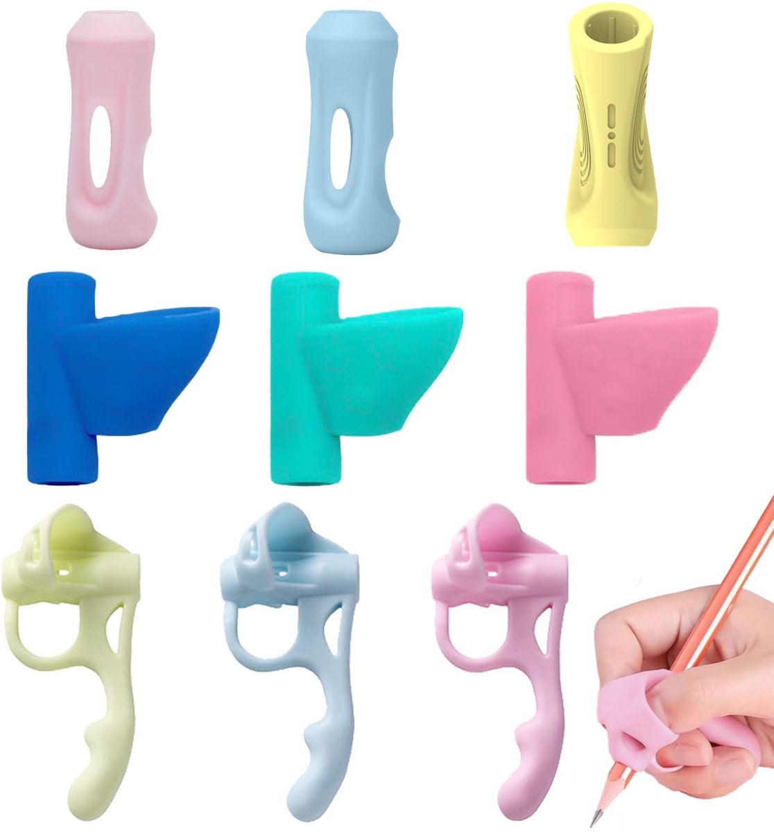 Dailygoods - Dailygoody - Schrijfhulp voor pen - Ergonomische grip - Comfortabel schrijven - Siliconen pen houder - Verbeter schrijfhouding - Geschikt voor kindere..