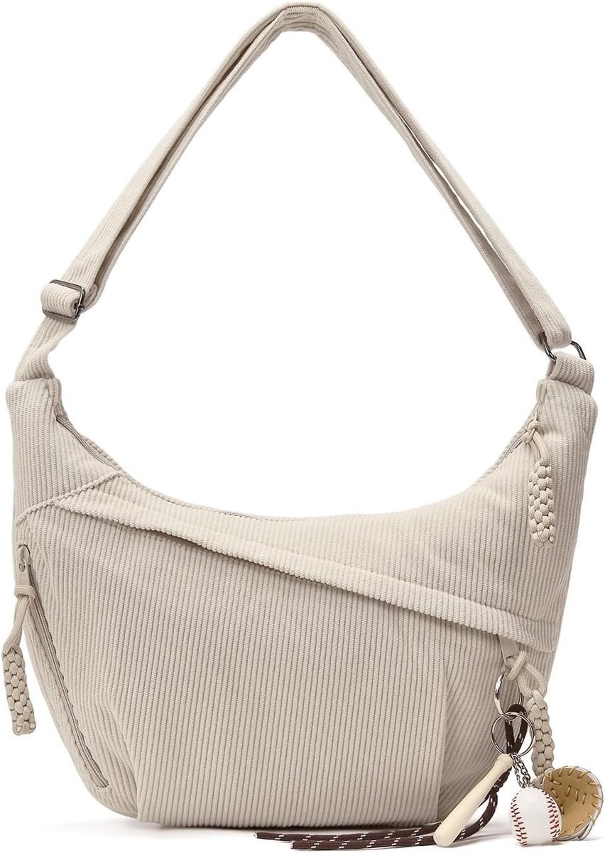 Crossbody Tas van Katoen voor Dames, Halve Maan Schoudertas met Casual Design, Ideaal voor Reizen, Werk en Dagelijks Gebruik