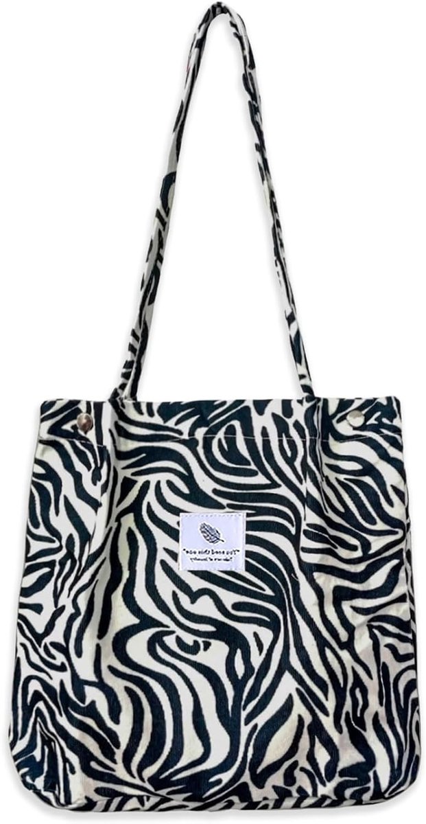 Grote Schoudertas voor Dames van Katoen | Corduroy Strandtas | Crossbody Shopper voor Werk en School met Zebra Print
