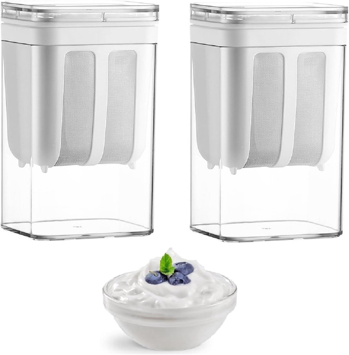 Set van 2 Zeefjes voor Griekse Yoghurt en Notenmelk - 1100 ml Roestvrijstalen Fijne Mesh Wei-Separator voor Sojamelk en Melkproducten