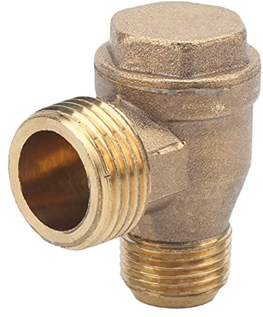 Dailygoods - Dailygoody - 2-Way Check Valve - Messing Aansluiting - Voor Luchtcompressor - Duurzaam en Betrouwbaar - 1/2x3/8 Draad - Efficiënte Luchtstroom -