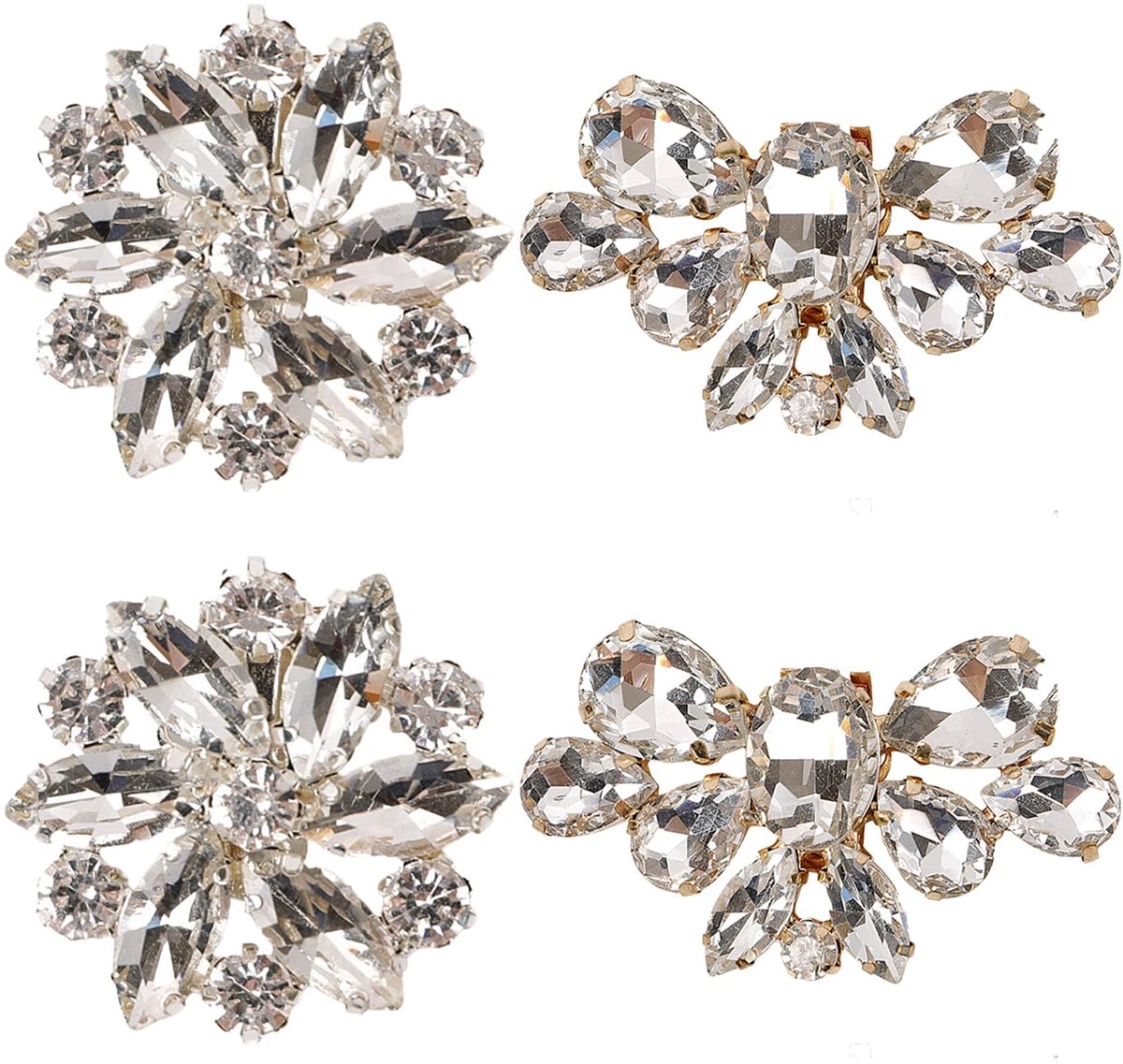 Dailygoods - Dailygoody - Schoenclips - Damesschoenclip - Met Strasssteentjes - Goud en Zilver - Perfect voor Hoge Hakken - Accessoire voor Trouwschoenen