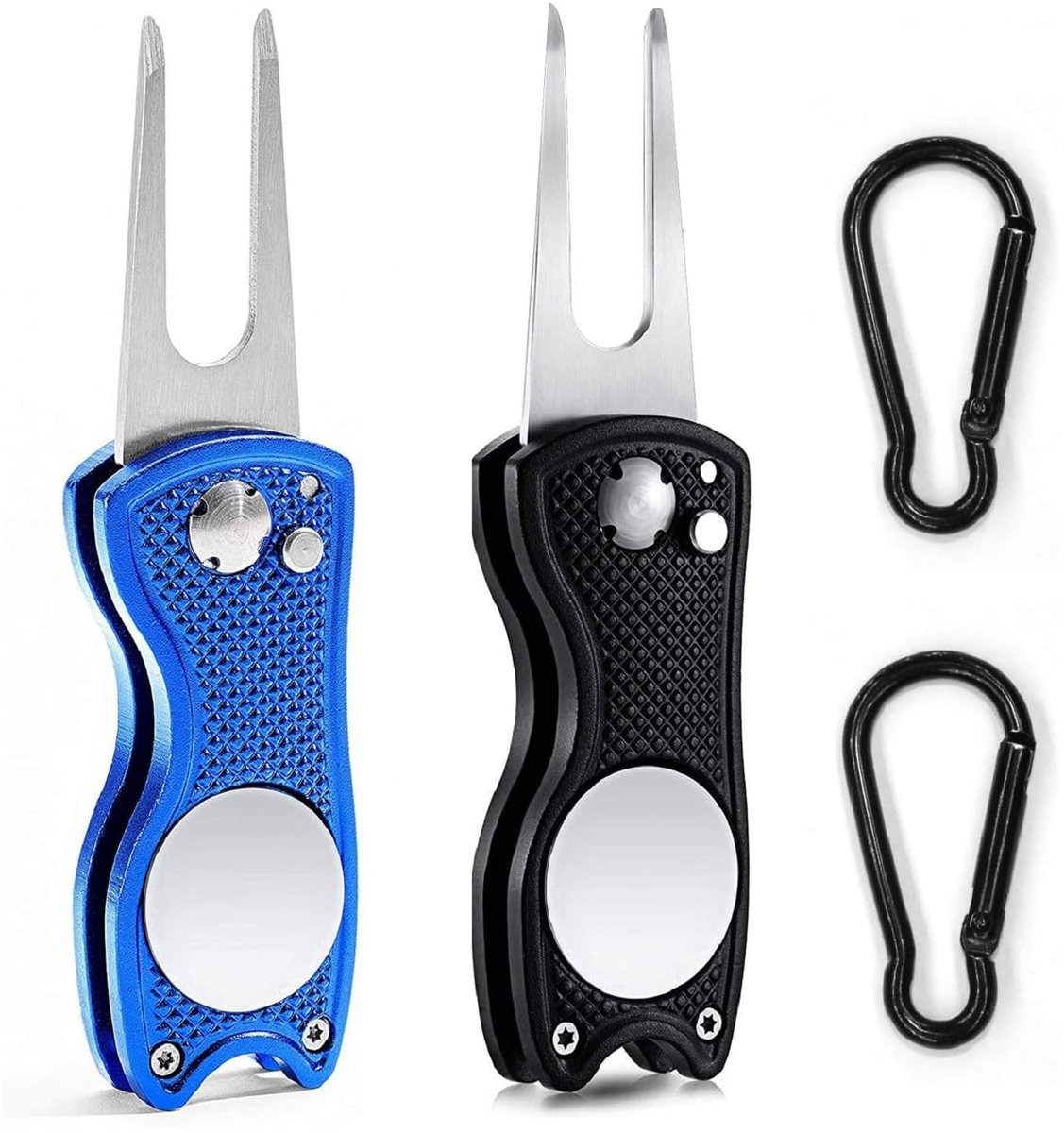 Dailygoods - Dailygoody - Golf reparatie pitchgabel - Switchblade - Opvouwbaar ontwerp - Zwart en blauw - Golf accessoires - Ideaal voor golfers - 2-delige set