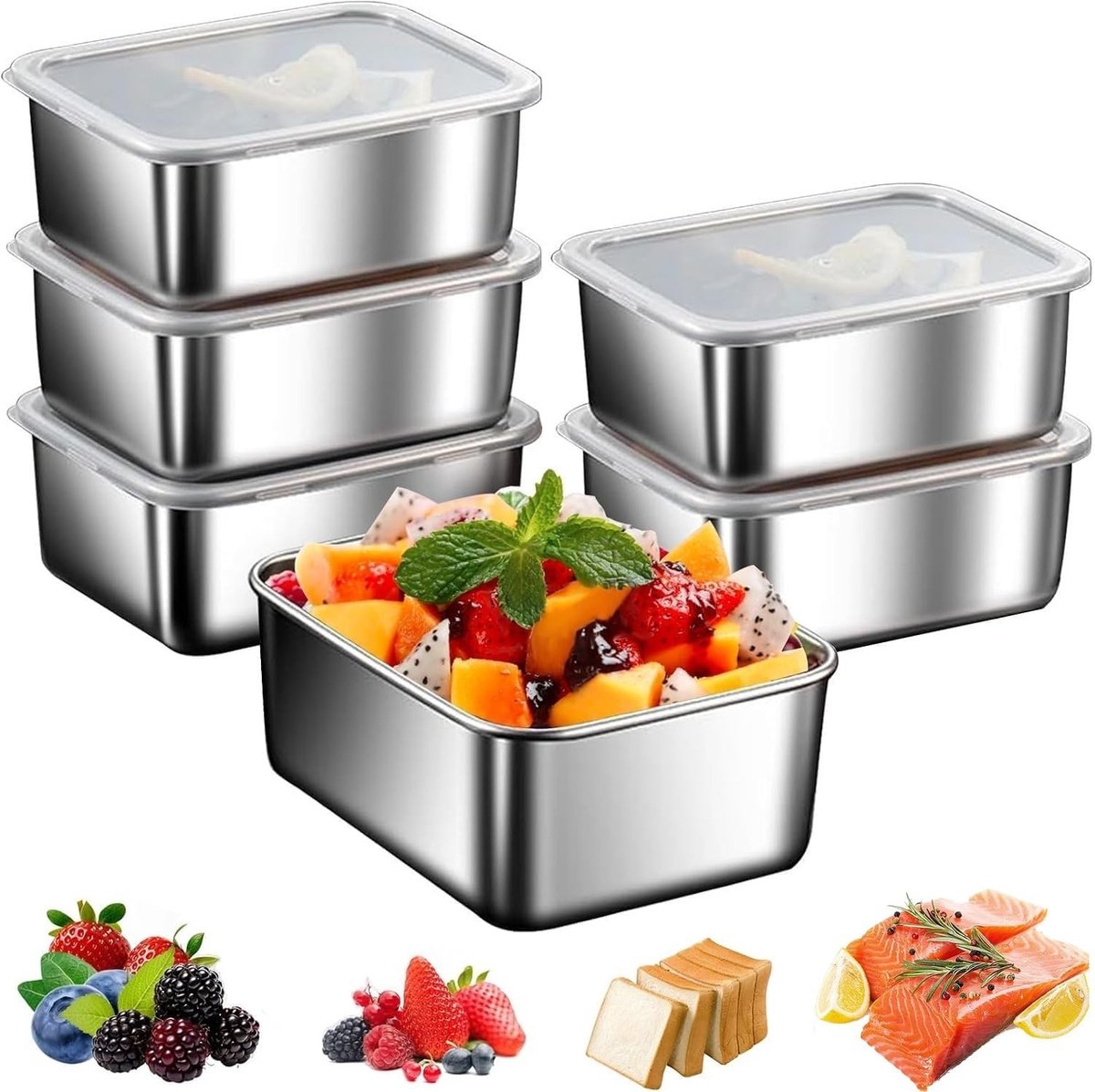 Dailygoods - Dailygoody - Vershouddozen Roestvrij Staal - Herbruikbaar - Luchtdicht - Set van 6 - Geschikt voor Maaltijden - Ideaal voor Lunch en Restjes