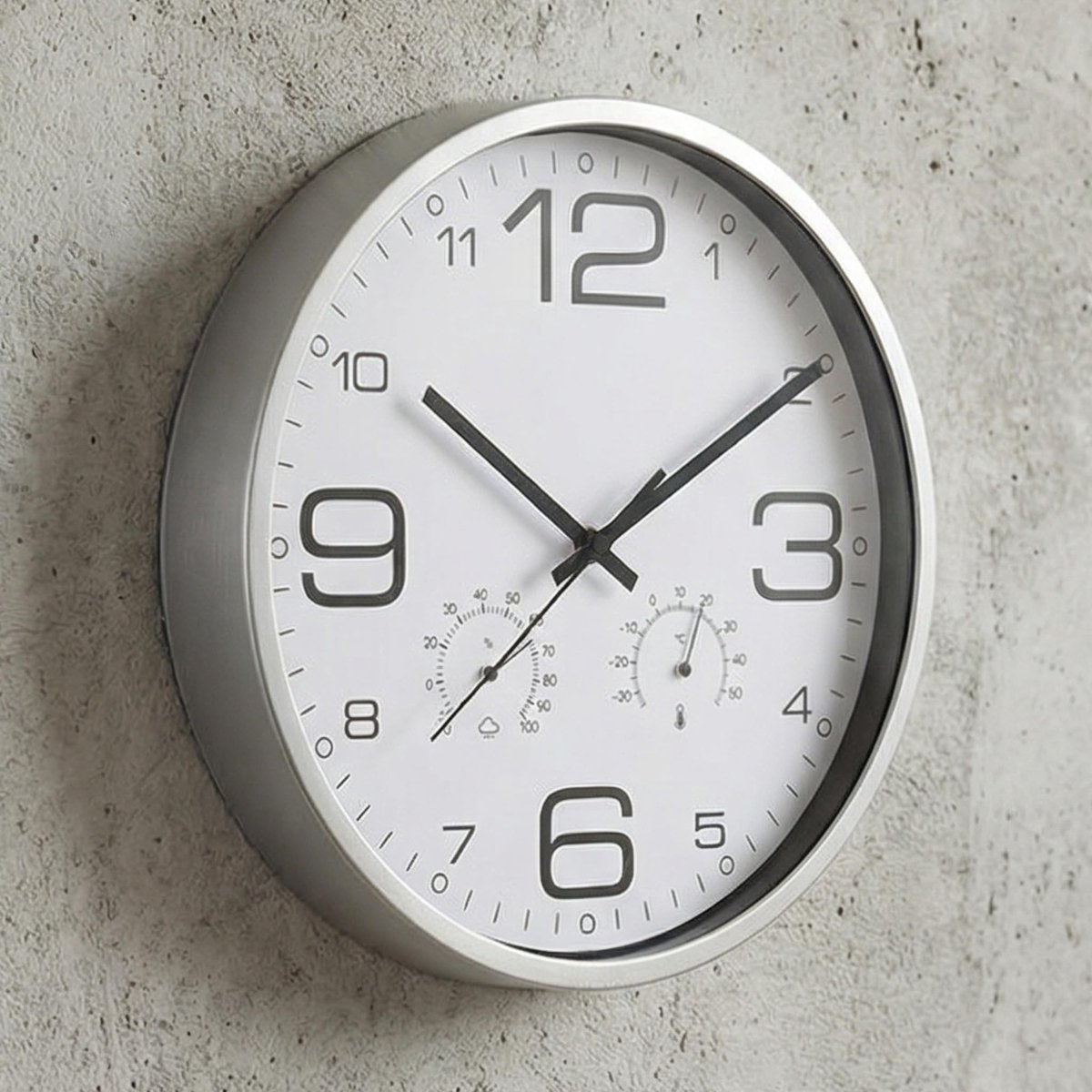 Dailygoods - Wandklok Ø 30,5 cm met Thermometer en Hygrometer, Stil Kwartsuurwerk