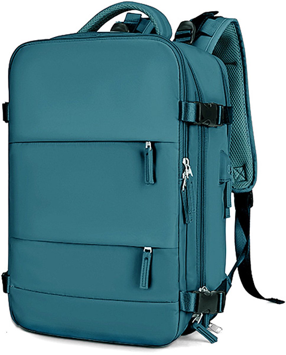 Reisrugzak (Handbagage) 40x30x20 cm — Goedgekeurd door luchtvaartmaatschappijen — Geschikt voor 14-inch laptops — Met apart schoenenvak — Waterbestendig — Blauw