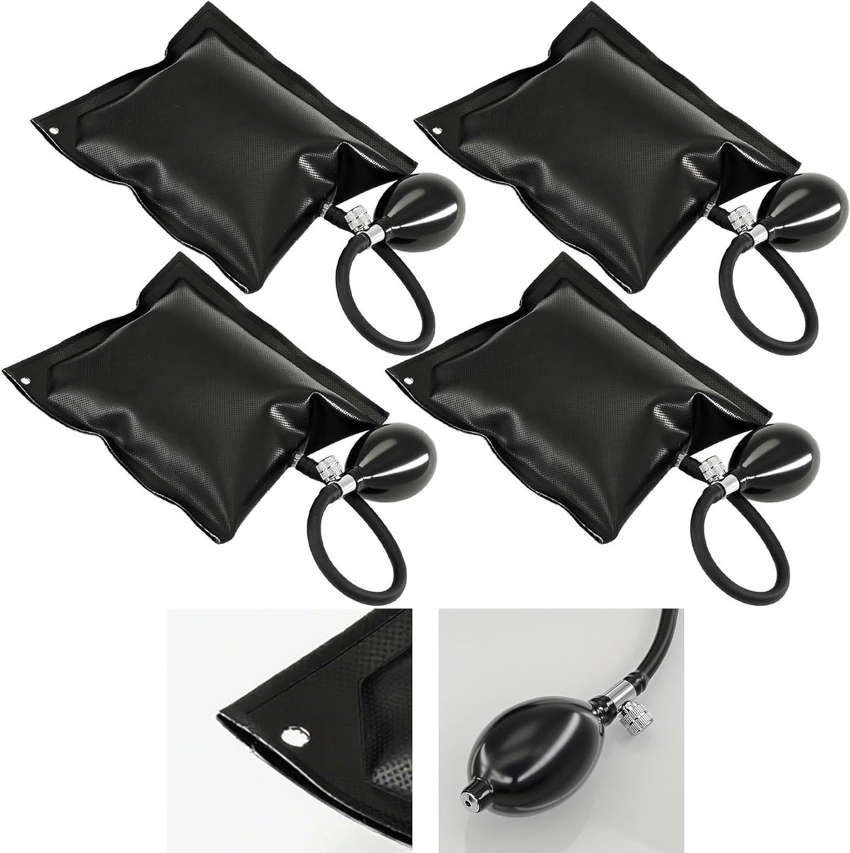 Professionele opblaasbare shim tool set van 4 stuks voor zware toepassingen, ideaal voor deurinstallatie en automotive gebruik met metalen klep en lanyard gat.