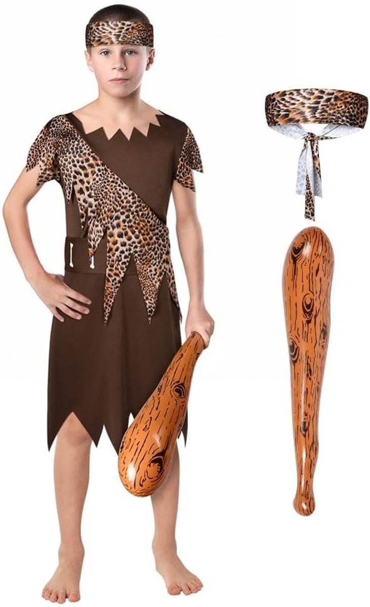 Thema Kostuum voor Kinderen - Prehistorisch Steentijd Kostuum met Riem en Print voor Halloween en Feestjes