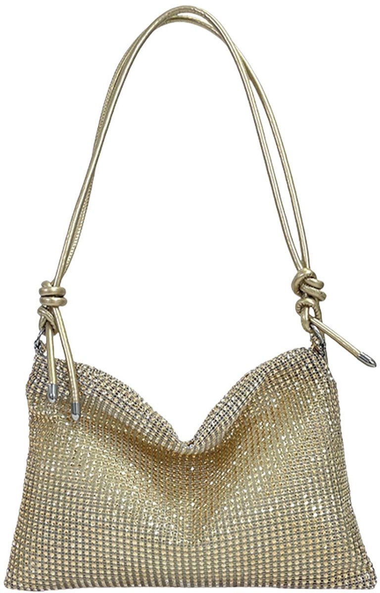 Dailygoody - Gouden Rhinestone Crossbody Tas - Elegante Clutch met Afneembare Schouderband - Modeaccessoire - Handtas - Luxe Tas - Voor Feestjes