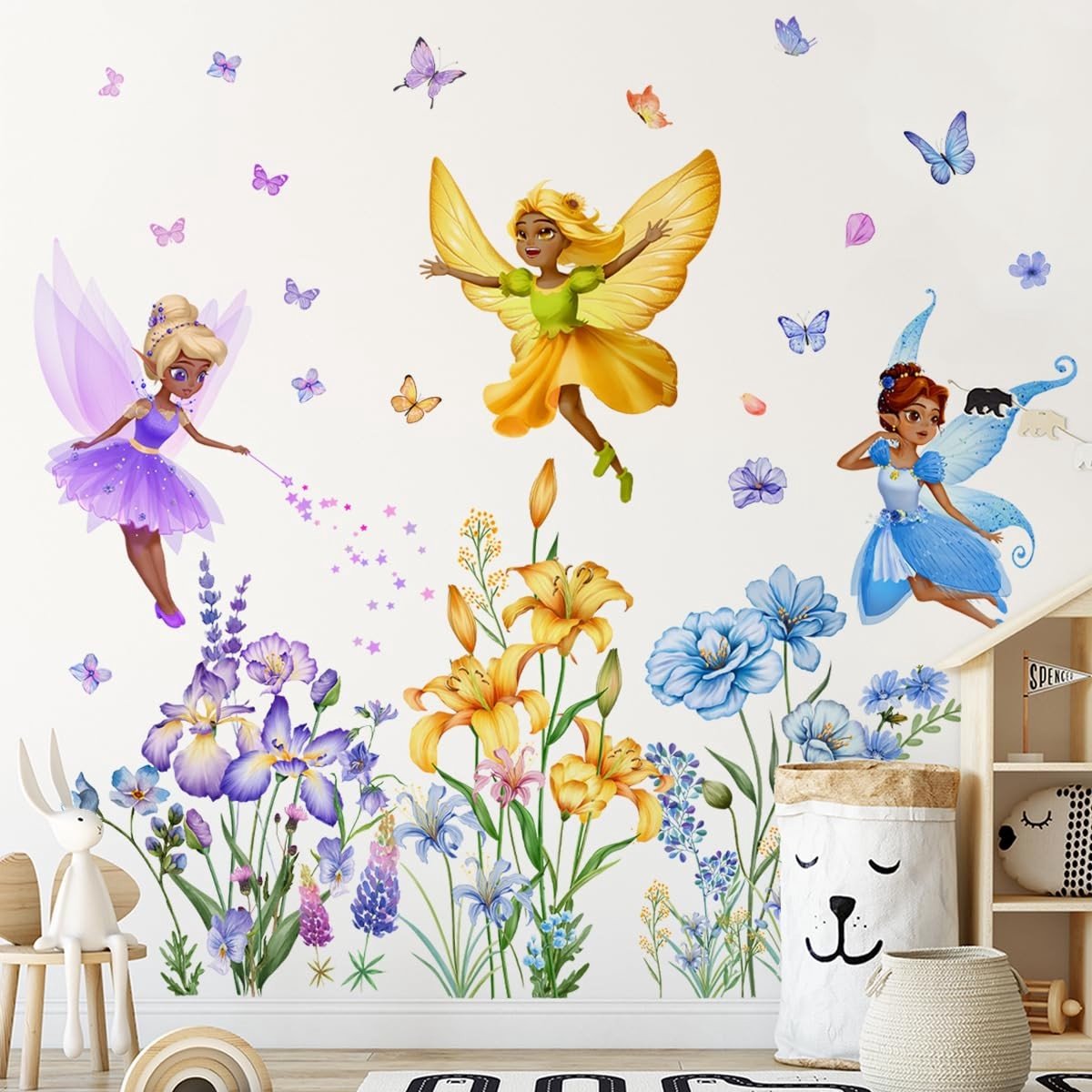 Dailygoody - Grote Fairy Muurstickers - Bloem en Vlinder - Perfect voor Slaapkamer - Zwart - Decoratie voor Kinderen - Muurdecoratie voor Babykamer - ...