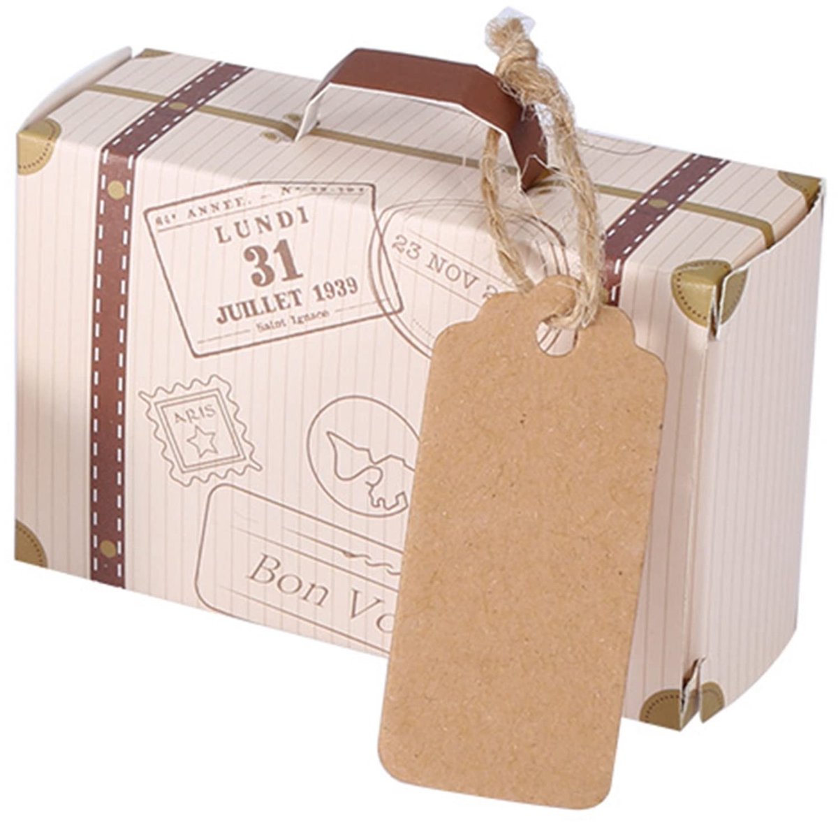 Dailygoods - Dailygoody - Mini-kofferdozen - Snoepdozen voor bruiloft - Crème kleur - DIY geschenkdozen - Voor feesten met reisthema - 50 stuks