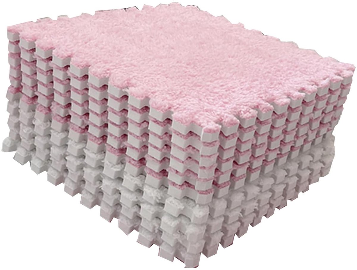 Dailygoods - Dailygoody - Kleurblokkerende Pluche Schuim Vloermat - Zacht en Veilig Tapijt - Roze Wit - Knipbare Puzzelmat - Voor Baby's Kruipplezier - 10 Stuks
